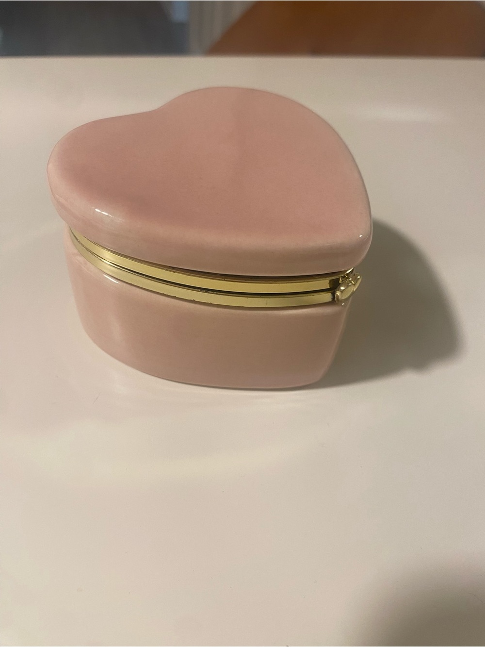Pink Heart Shaped Trinket Box with Gold Trim